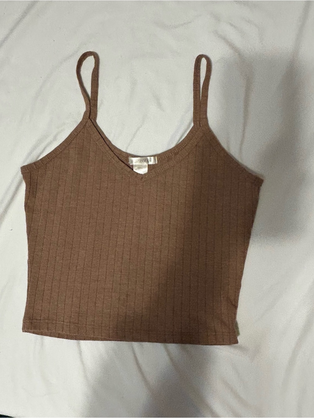 Bozzolo Brown Ribbed Spaghetti Strap Crop Camisole